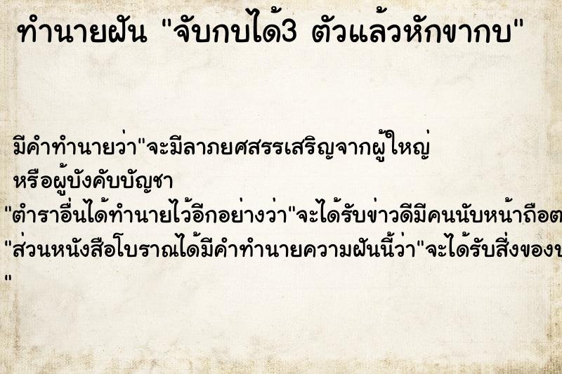 ทำนายฝัน จับกบได้3 ตัวแล้วหักขากบ